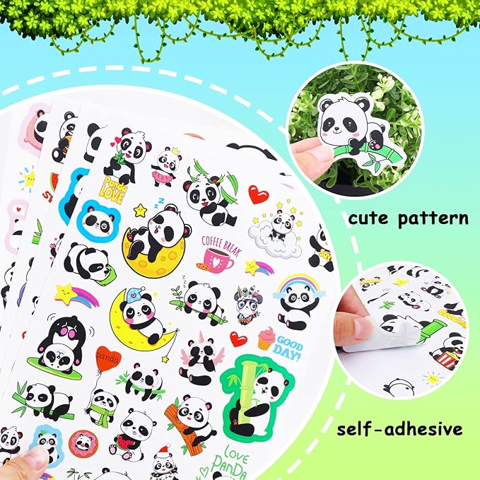 Cute Panda Stickers Cool Funny Panda Adhesive Waterproof Stickers 665 Counts - Image 6
