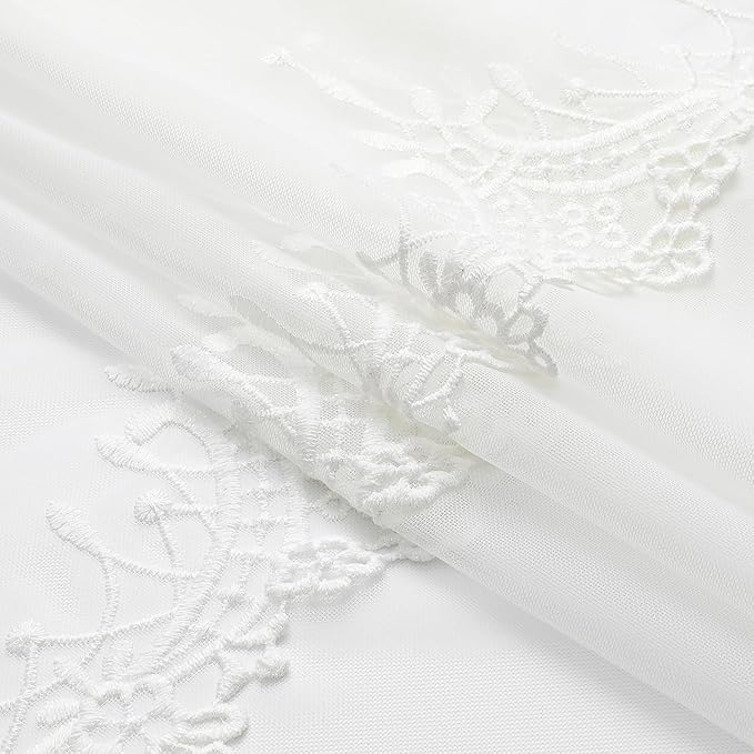 VISIONTEX White Sheer Voile Curtains, Decorative White Embossed European Rod - Image 4