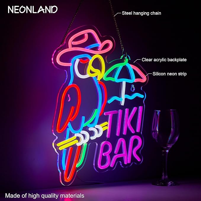 Tiki Bar Parrot Neon Sign for Wall Decor Hawaii Beach Bar LED Light up Signs - Image 2