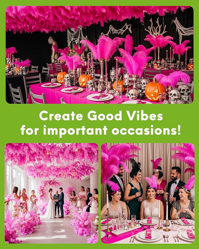 NEWONG 30pcs Hot Pink Ostrich Feathers Natural Bulk 9-12inch Vase Craft Wedding - Image 3