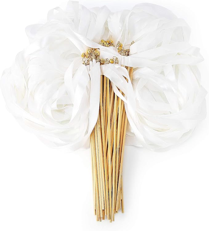 50pcs Ribbon Stick Wands Off White Streamers by Wishprom