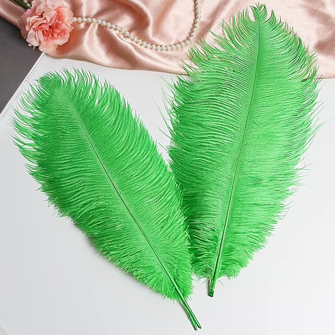 THARAHT Green Ostrich Feathers 12pcs Large Natural Bulk 16-18Inch 40cm-45cm - Image 4