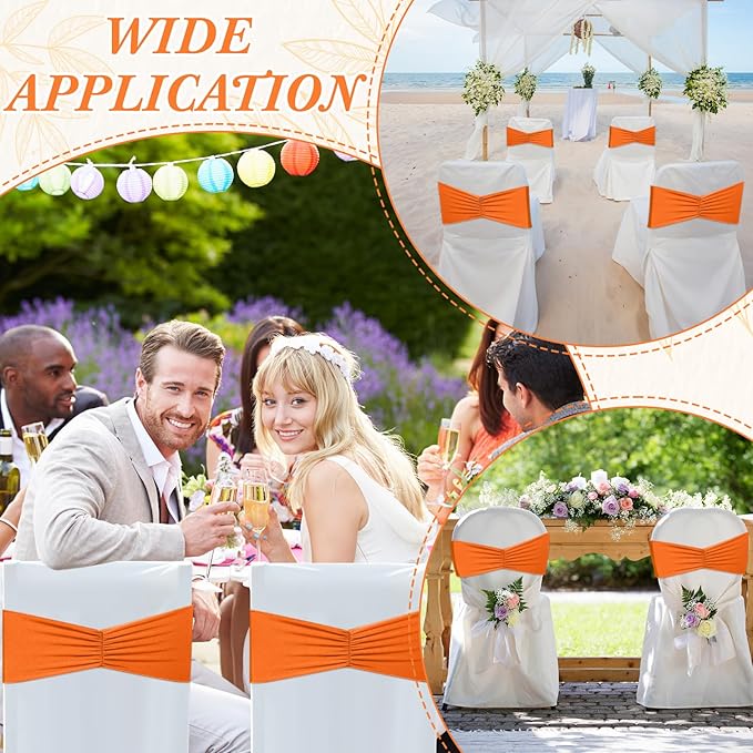 Moukeren 100 Pcs Spandex Chair Sashes Bows Bands Slider Sashes - Image 6