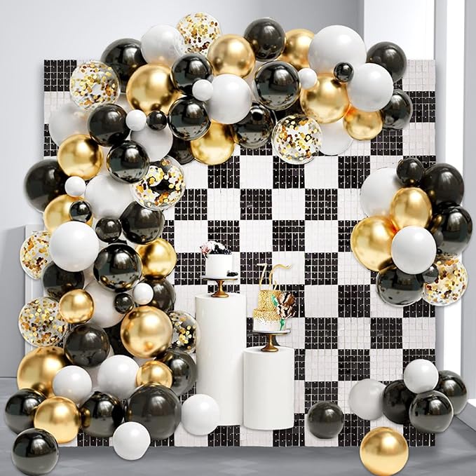 12PCS Black White Shimmer Wall Backdrop, Square Sequin Photo Backdrops Panel - Image 3