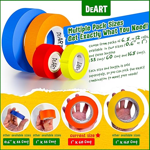 DEART 6Pcs Colored Masking Tape, Extra Long 1008 Feet or 360 Feet x 1 Inch - Image 2