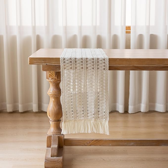 Keketo Boho Table Runner White for Home Décor 12x72 Inches Farmhouse Macrame - Image 6