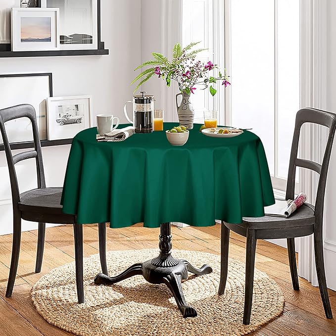 Fitable Green Round Tablecloth 60 inch, Stain and Wrinkle Resistant Washable - Image 2