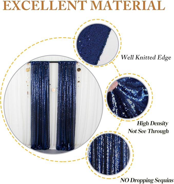 ShinyBeauty Navy Blue Backdrop 2FTx8FT Sequin Backdrops 8 Panels Photo - Image 5
