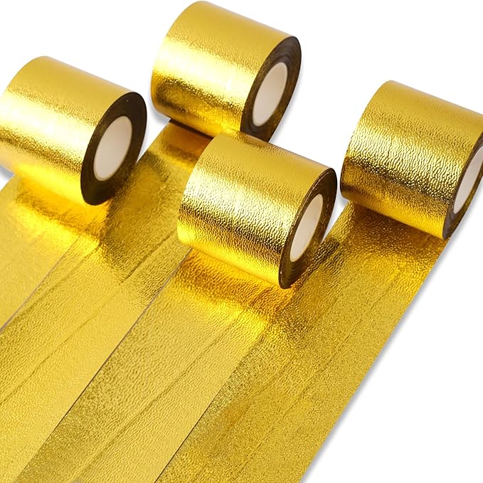 PartyWoo Gold Foil Crepe Paper Streamers 4pcs 328ft Pack of Metallic Gold Foil by PartyWoo