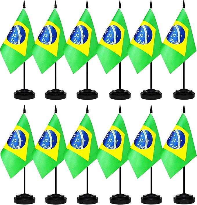 12 Pack Brazil Desk Flags Set, Brazilian Small Mini Table Office Flags by BCLin