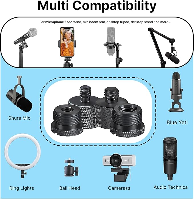 IXTECH Mic Stand Adapter Set 8 pieces Metal Microphone Stand Screw Thread - Image 6