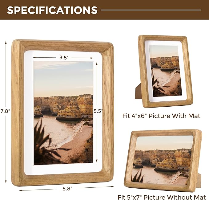 5x7 Wooden Picture Frames USA-Sourced Natural Oak Wood Solid Wood Photo Frame - Image 2