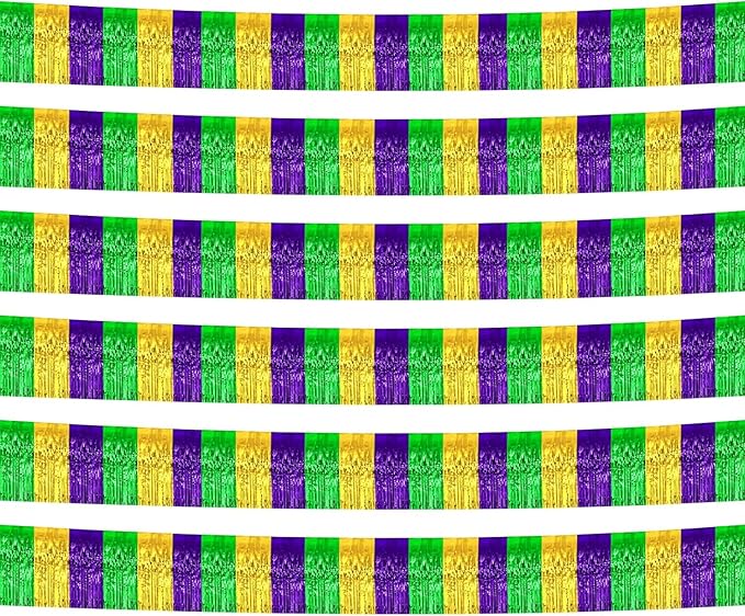6 Pack 10 Feet Mardi Gras Foil Fringe Garland Metallic Tinsel Streamers Banner by Clayghsen