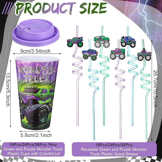 Yungyan 24 Sets Green Purple Monster Truck Party Favors Goodie Cups - Image 2