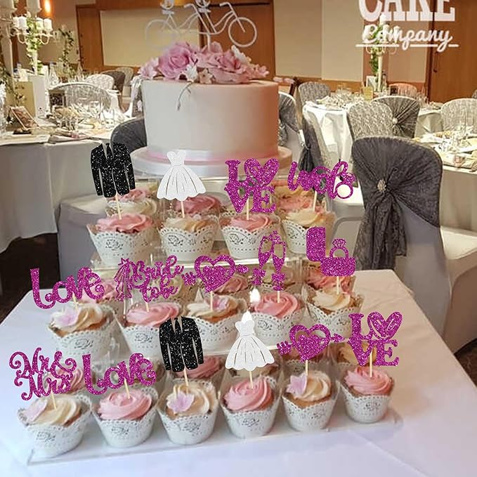 Ephlyn 30Pcs Bride to be Cupcake Toppers Glitter Wedding Cake Topper - Image 4