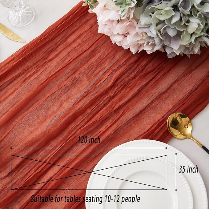 Terracotta 2 Pack Cheesecloth Table Runner 120 Inch 10 FT Boho Rustic Gauze - Image 6