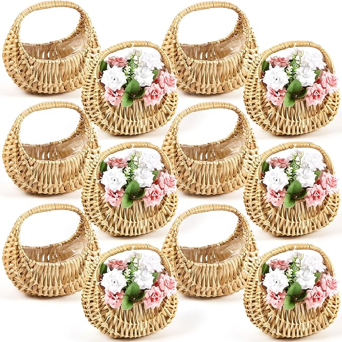 Taiyin 12 Pack Rattan Flower Girl Basket Small Half Moon Straw Wicker Basket by Taiyin