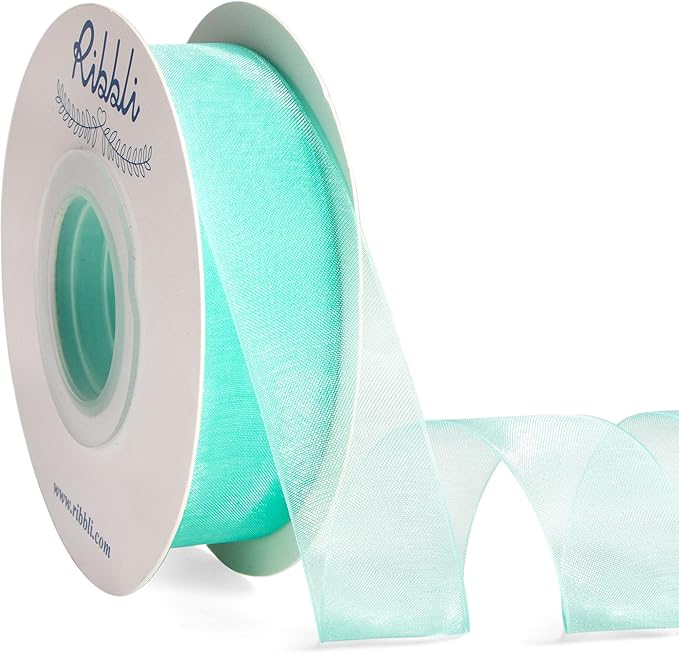 Ribbli Aqua Blue Organza Ribbon, 1 Inches x Continuous 50 Yard, Cookie Wrapping by Ribbli