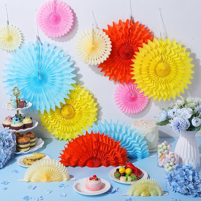 Outus 12 Pcs Hanging Honeycomb Paper Fans Sets, Fiesta Pastel Party Decorations - Image 3