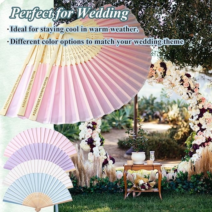 15 Sets Personalized Pink Hand Fans, Custom Engraved Folding Fans - Image 4