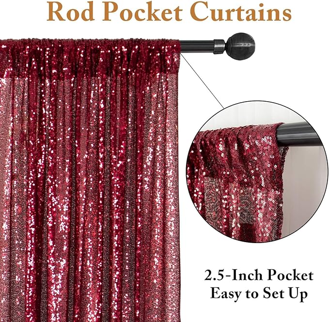 ShinyBeauty Burgundy Sequin Curtain Backdrop 2 Panels 4FTx8FT Photo Curtain - Image 4
