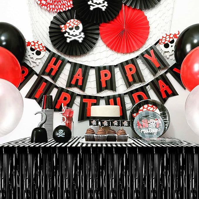 3 Pack 29 x108 Inch Black Foil Fringe Table Skirts Metallic Banner - Image 7