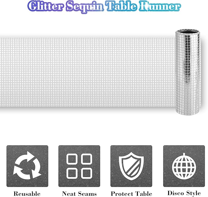 2 Packs 12x108 Inch Disco Table Runner Silver Glitter Foil - Image 6