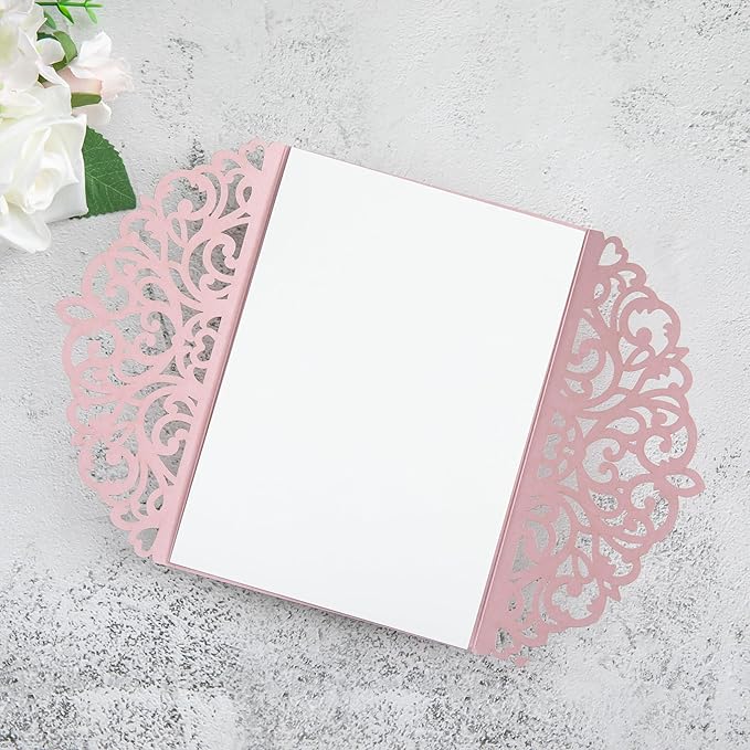 20Pcs Dusty Rose Laser Cut Invitation Cards - Image 3