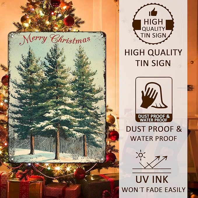 Vintage Christmas Decor Sign Christmas Tree Metal Tin Sign Merry Christmas - Image 4