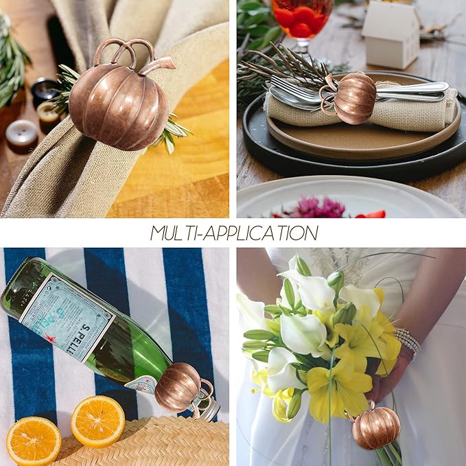 Halatool Pumpkin Napkin Rings Set of 12, Alloy Fall Napkin Rings Thanksgiving - Image 2