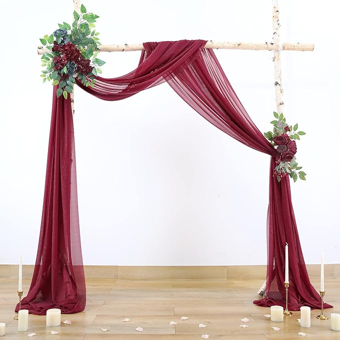 gogoparti Wedding Arch Draping Fabric Burgundy Arch Drapes Sheer Backdrop - Image 2