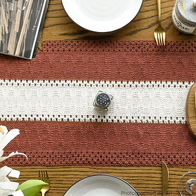 Artoid Mode Caramel Farmhouse Rustic Table Runner, Seasonal Hollow Kitchen - Image 3
