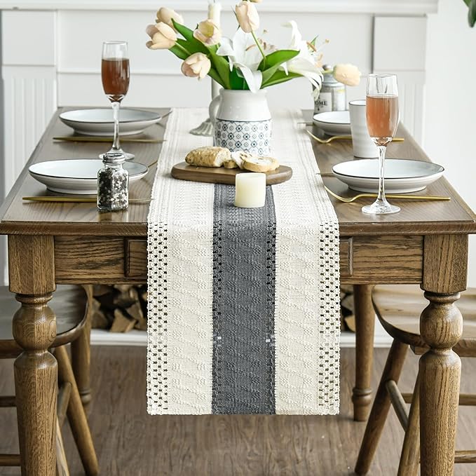Artoid Mode Dark Grey Farmhouse Rustic Table Runner, Seasonal Holiday Hollow - Image 2