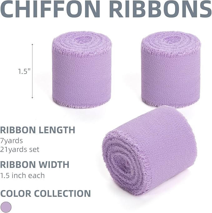Purple Lavender Handmade Chiffon Ribbon, 1.5" x 21Yd Frayed Silk Ribbons - Image 2