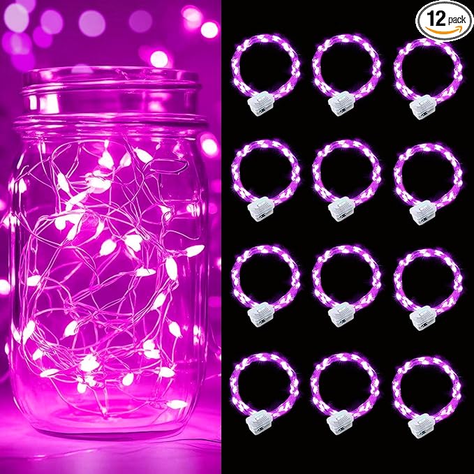 pozzolanas 12 Pack Pink Battery Operated String Lights - 7ft Waterproof Fairy by pozzolanas