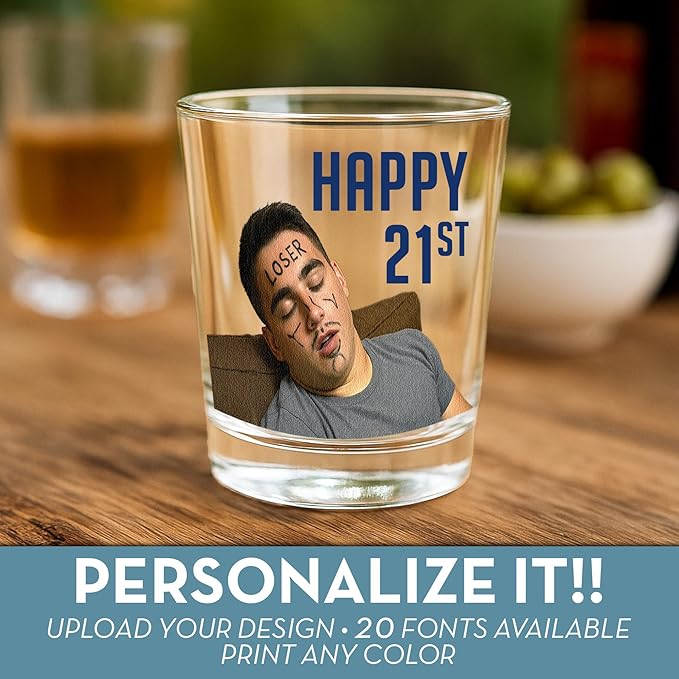 21st Birthday Custom Shot Glass 2.5oz, Personalized Picture Funny Party Favor - Image 2