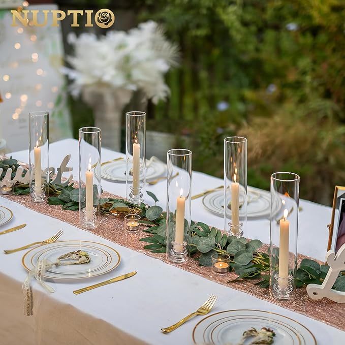 NUPTIO Taper Candle Holders Glass: Set of 2 Clear Hurricane Candlestick Holder - Image 3