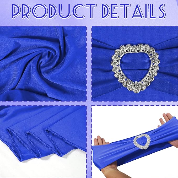 100PCS Spandex Stretch Royal Blue Chair Sashes Bows Universal Elastic Chair - Image 3