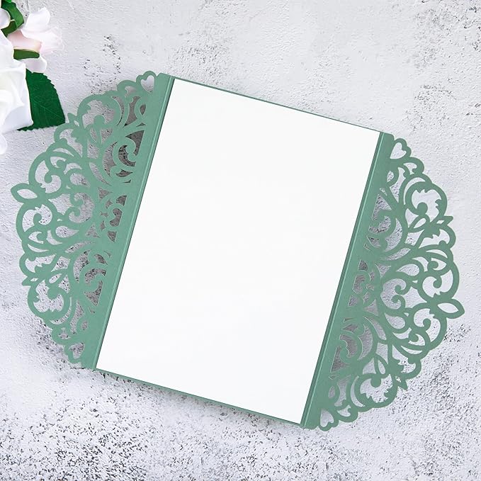 20Pcs Sage Green Laser Cut Invitation Cards - Image 6