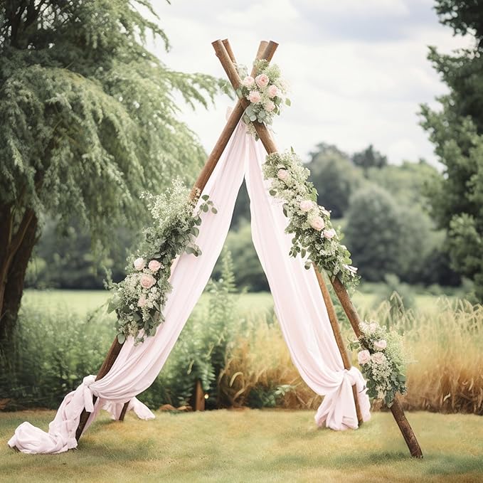 30" x 20Ft Wedding Arch Draping Fabric, 2 Panels Blush Sheer Curtain Drapes - Image 6