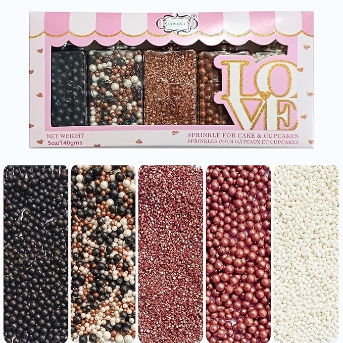 Confect Sprinkle Mix – Elegant Black, Bronze & White Sugar Pearls by CONFECTTHECAKEDECORATINGCO
