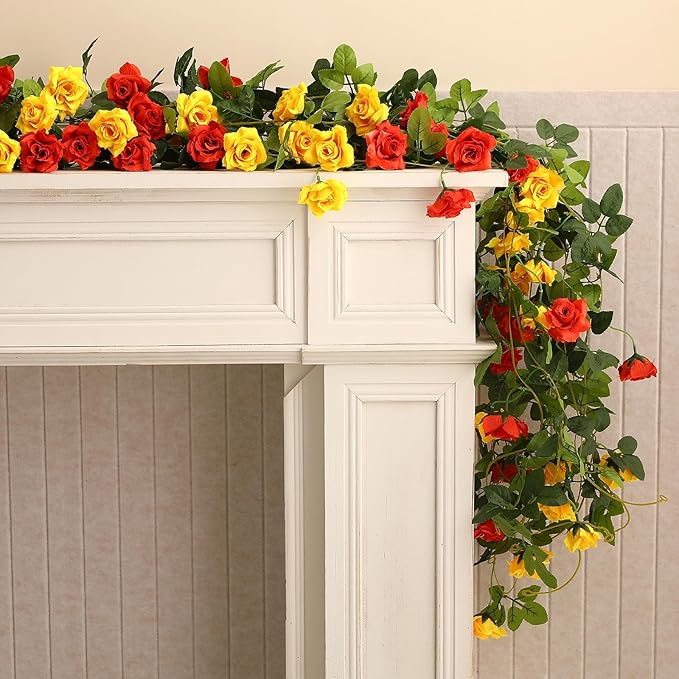 Floweroyal 2 Pack Artificial Flower Garlands 15.8FT Fake Rose Vines Silk - Image 8