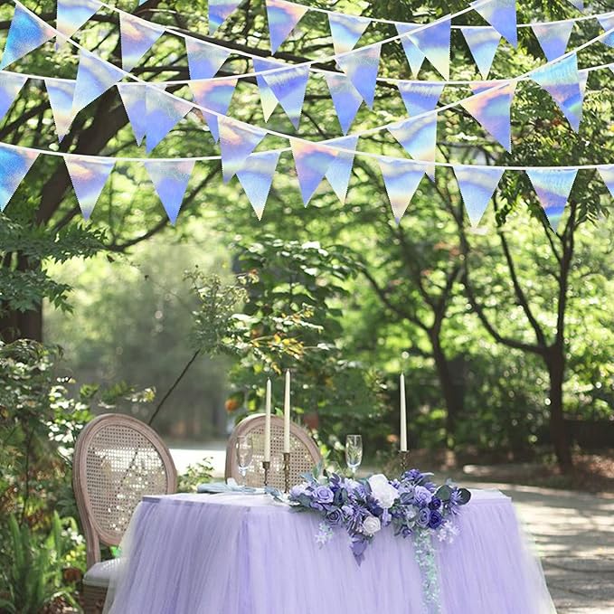 33Ft Iridescent Party Decoration Holographic Fabric Triangle Pennant Banner - Image 3