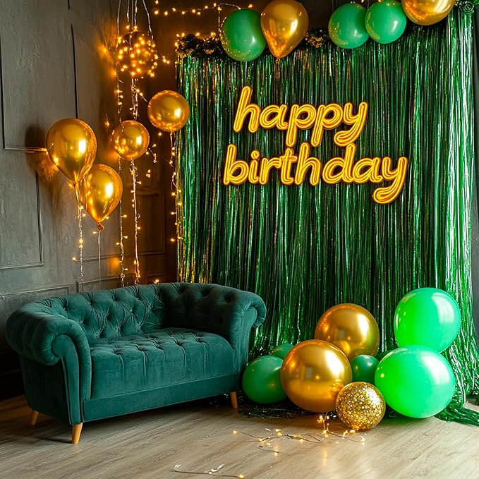 PartyWoo Green Streamers Backdrop 3pcs Green Tinsel Foil Fringe Streamer - Image 5