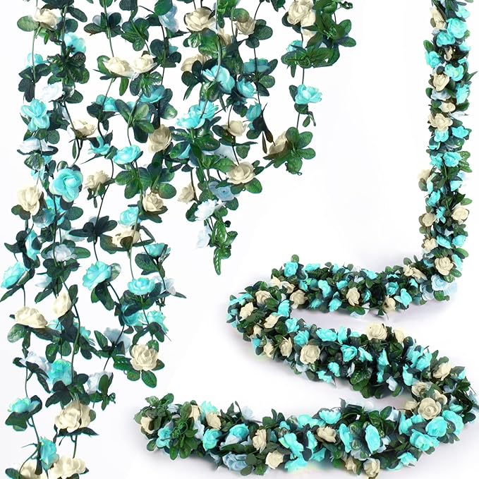 8 Pcs x 8.2 ft Flower Garland Artificial Rose Vine Flowers by PONKING