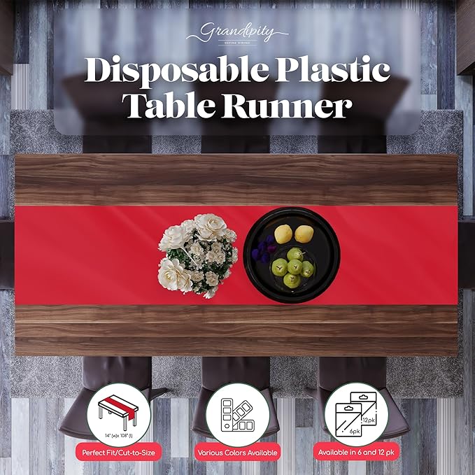 Red 6 Pack Premium Disposable Plastic Table Runner 14 x 108 Inch. Table Runner - Image 6