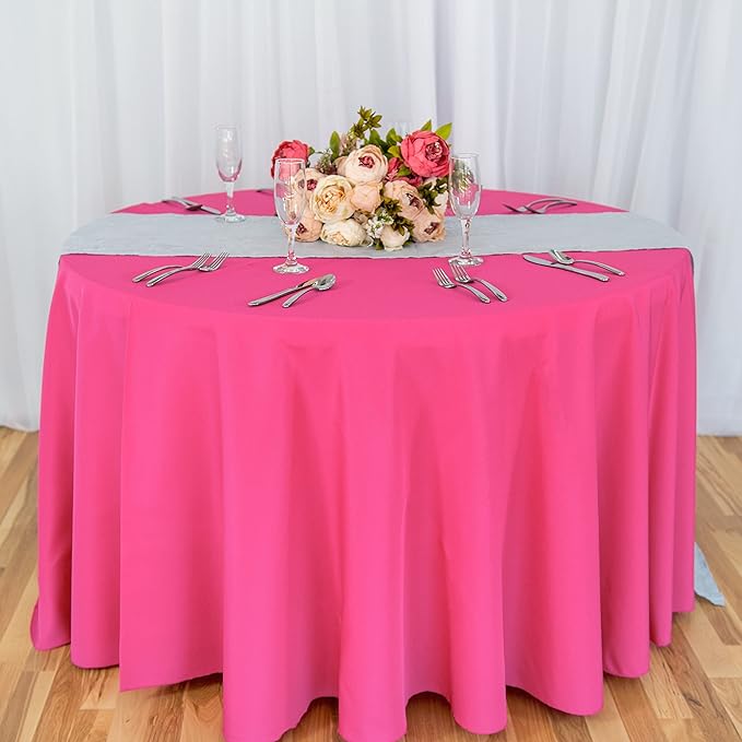 LinenTablecloth 108-Inch Round Polyester Tablecloth Fuchsia - Image 5