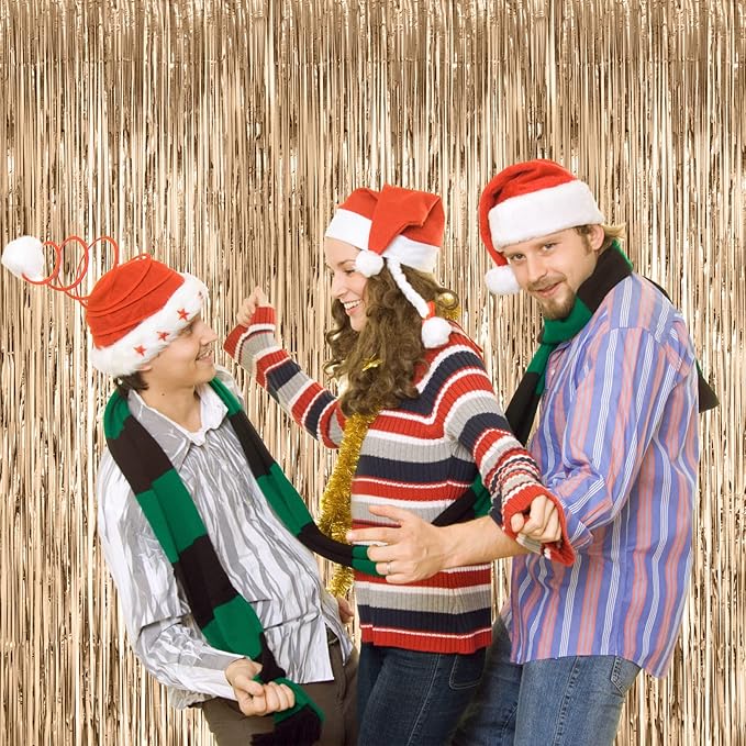 4 Pack Champagne Foil Fringe Backdrop Curtains, Tinsel Streamers Birthday Party - Image 8