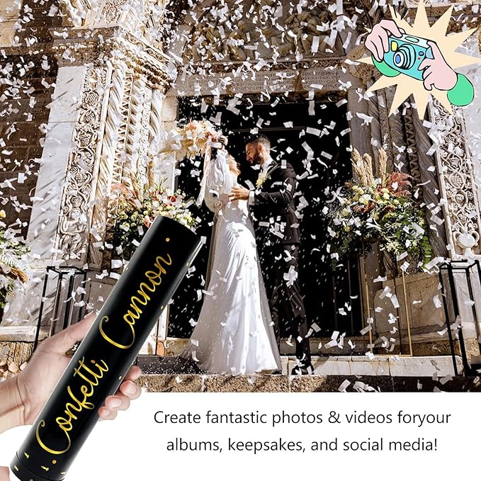 6 Pack White Confetti Poppers, 12 Inch Confetti Cannon Party Poppers Shooters - Image 4