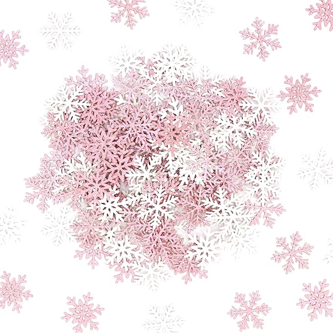 200PC Pink Glitter Snowflake Confetti Winter Onderland Decorations Paper - Image 5